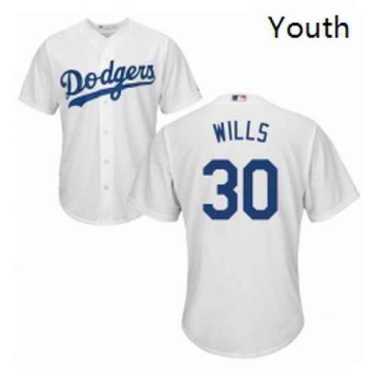Youth Majestic Los Angeles Dodgers 30 Maury Wills Replica White Home Cool Base MLB Jersey